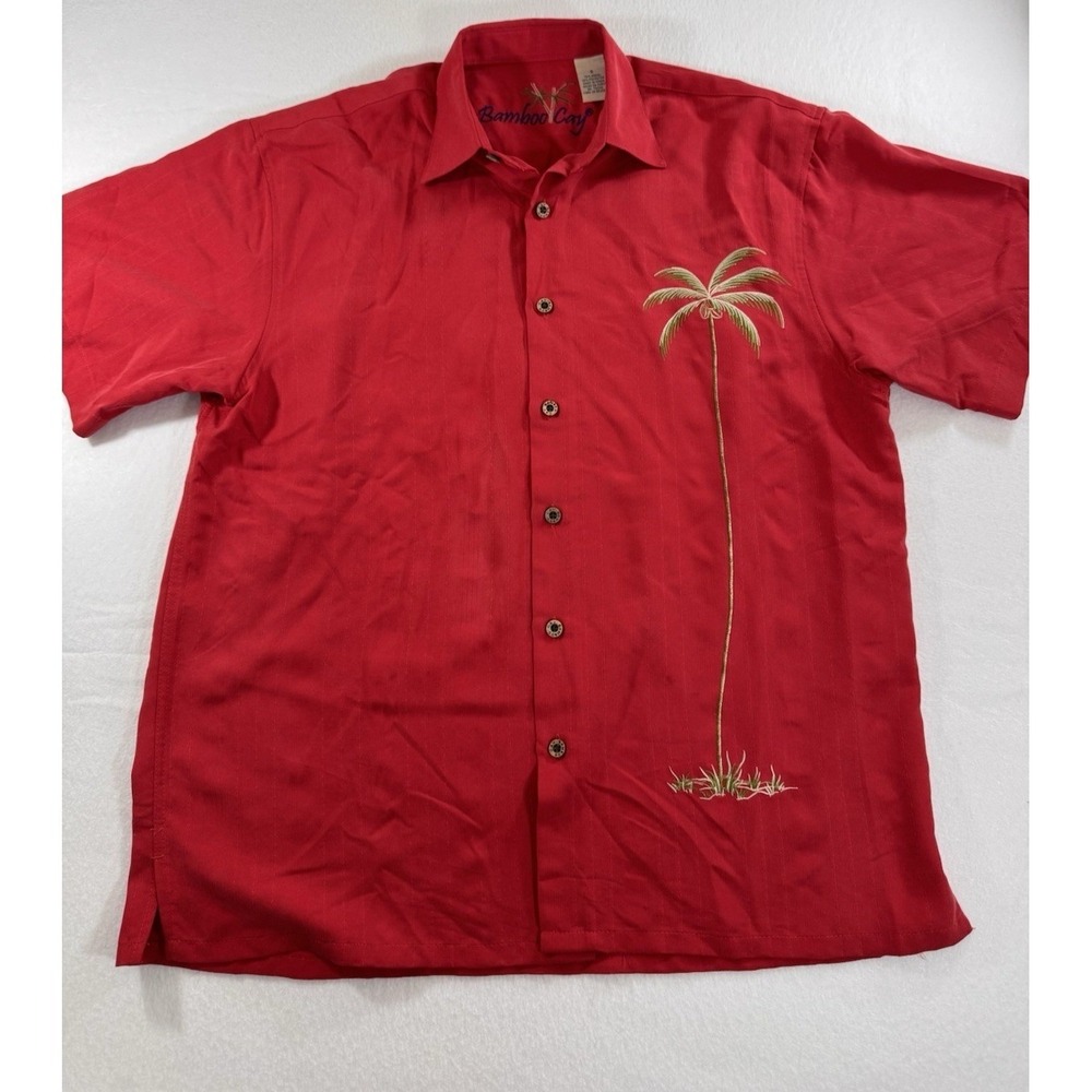 Bamboo Cay Mens Small Red Palm Tree Embroidered Modal Blend Oversized Shirt